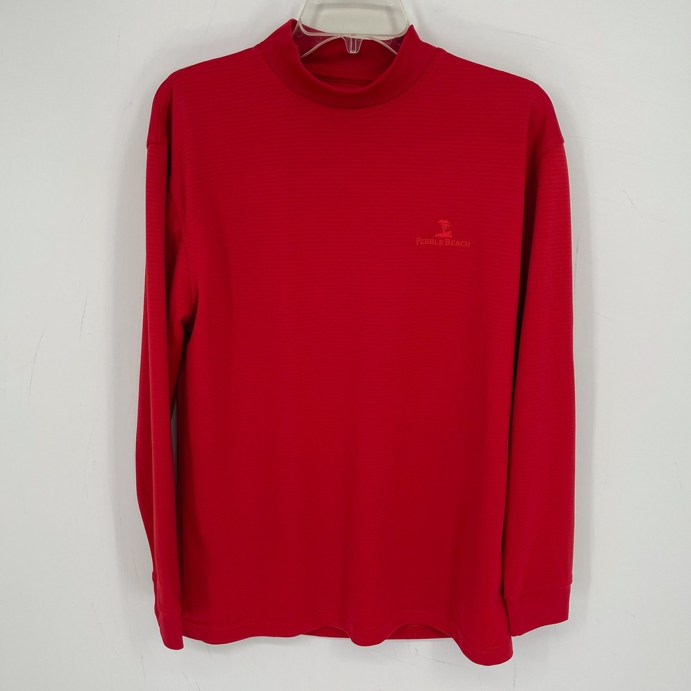 Pebble Beach Men's Red Performance Mock Neck Long Sleeve Golf Top Shirt Size S